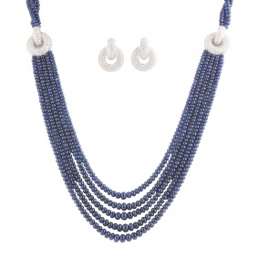   Diamond and Sapphire Bead Jewellery Suite